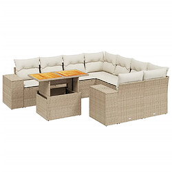 vidaXL Salon de jardin avec coussins 9 pcs beige résine tressée