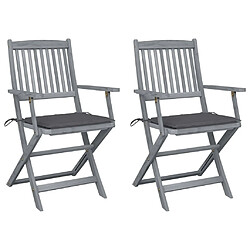 Maison Chic Lot de 2 Chaises pliables d'extérieur avec coussins | Chaises de jardin | Fauteuil Relax Bois d'acacia -GKD20837