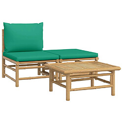 vidaXL Salon de jardin 3 pcs avec coussins vert bambou