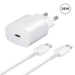 Visiodirect Chargeur Rapide 25W USB-C + Câble USB-C vers USB-C pour Samsung Galaxy A54 5G 6.4" Couleur Blanc 