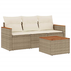 vidaXL Salon de jardin avec coussins 4 pcs beige résine tressée