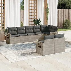 vidaXL Salon de jardin 8 pcs avec coussins gris clair résine tressée 