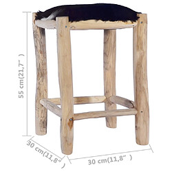 vidaXL Tabouret de bar Cuir de chèvre véritable et bois de teck massif pas cher