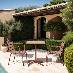 Mes Ensemble table jardin carrée + 2 fauteuils en métal terracotta - BACA