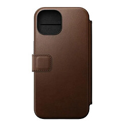 Nomad Étui Folio pour iPhone 15 Magsafe avec Porte-cartes en Cuir Moderne Marron