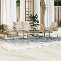 vidaXL Salon de jardin avec coussins 4 pcs beige résine tressée 