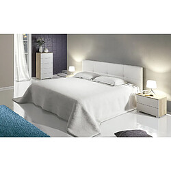 Pegane Ensemble chambre à coucher, tête de lit capitonnée + 2 tables chevets + chiffonnier coloris Blanc/Chêne cambrian