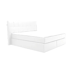 Vente-Unique Ensemble complet boxspring tête de lit avec leds + sommiers + matelas + surmatelas - 160 x 200 cm - Simili - Blanc - BILBAO de YSMÉE 