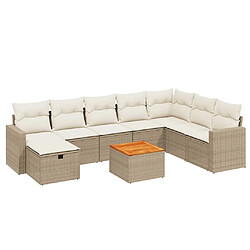 vidaXL Salon de jardin avec coussins 9 pcs beige résine tressée