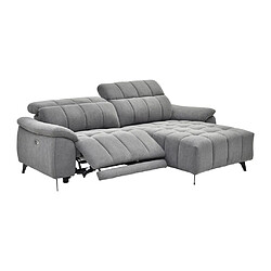 Vente-Unique Canapé d'angle droit relax électrique en tissu texturé gris CELTIMO pas cher