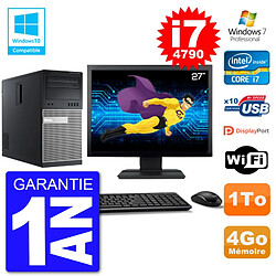 PC Tour DELL 9020 Ecran 27" Core i7-4790 RAM 4Go Disque 1To Graveur DVD Wifi W7 - Occasion