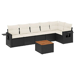 vidaXL Salon de jardin 7 pcs avec coussins noir résine tressée