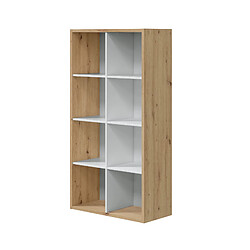 Pegane Etagere / bibilothéque en panneau de particules mélaminé coloris blanc mat et chêne - Hauteur 137 x Longueur 71 cm x Profondeur 33 cm