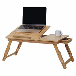 Mendler Table pour ordinateur portable/portatif HWC-B81, table pliante, trous d'évent, réglable, bambou 