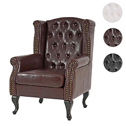 Mendler Fauteuil de luxe à oreilles Chesterfield similicuir ~ brun antique sans pouf 