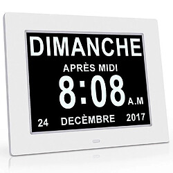 Horloge Calendrier avec Date Jour Heure Alarme Auto Dimming pour Les Personnes Âgées - Alzheimer et Les Enfants-Blanc b20035