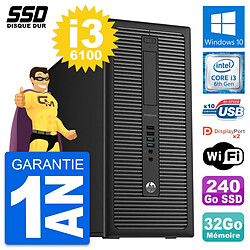 PC Tour HP EliteDesk 800 G2 Intel i3-6100 RAM 32Go SSD 240Go Windows 10 Wifi - Occasion