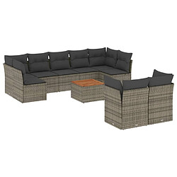 Maison Chic Salon de jardin avec coussins 10 pcs, Ensemble Tables et chaises de jardin, gris résine tressée -GKD854166