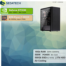 Sedatech PC Gamer • AMD Ryzen 7 5800X • GT1030 • 16Go RAM • 500Go SSD M.2 • 2To HDD • sans OS