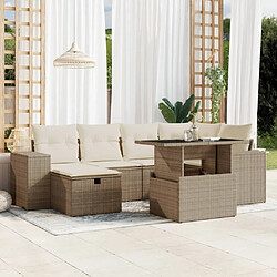 vidaXL Salon de jardin avec coussins 7 pcs beige résine tressée