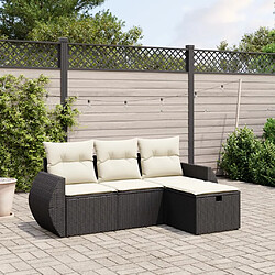 vidaXL Salon de jardin 4 pcs avec coussins noir résine tressée 