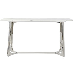 Pegane Console / Table console en acier argenté et marbre coloris blanc - Longueur 150 x Profondeur 45 x Hauteur 80 cm