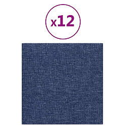 vidaXL Panneaux muraux 12 pcs Bleu 30x30 cm Tissu 1,08 m²