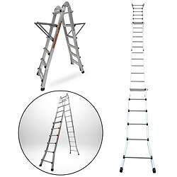 Secury-T Échelle articulée et télescopique pliante en aluminium 4x6 marches 6,04m + 2 tablettes