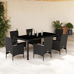 vidaXL Ensemble à manger de jardin et coussins 7 pcs noir rotin acacia 