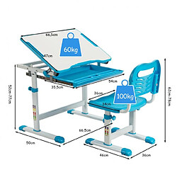 Acheter Helloshop26 Bureau enfant à hauteur réglable inclinable 0-45° ensemble table et chaise avec plateau 1 tiroir et crochet en métal bleu 20_0008003