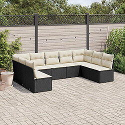 vidaXL Salon de jardin 9 pcs avec coussins noir résine tressée 