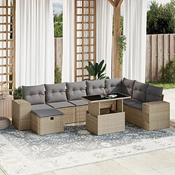 vidaXL Salon de jardin avec coussins 9 pcs beige résine tressée 