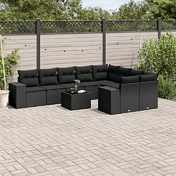 vidaXL Salon de jardin 10 pcs avec coussins noir résine tressée 