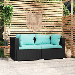 Maison Chic Canapé 2 places avec coussins | Sofa de Salon | Canapé droit Noir Résine tressée -GKD499496