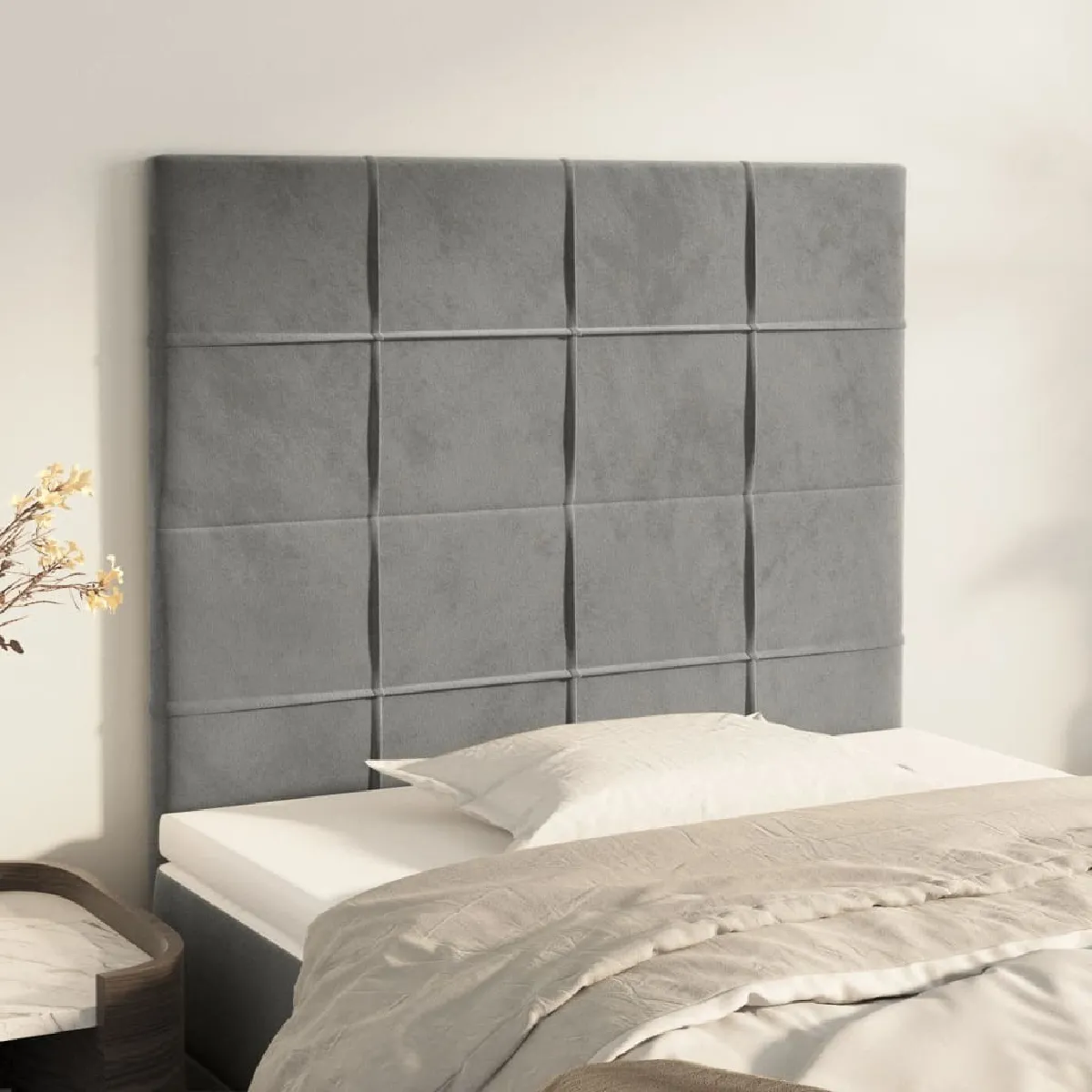 Maison Chic Lot de 2 Têtes de lit design pour chambre - Décoration de lit Gris clair 100x5x78/88 cm Velours -MN79734