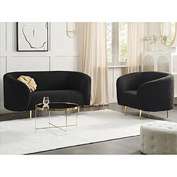 Beliani Ensemble canapé et fauteuil 3 places en tissu bouclé noir et doré LOEN