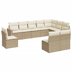 vidaXL Salon de jardin avec coussins 10 pcs beige résine tressée