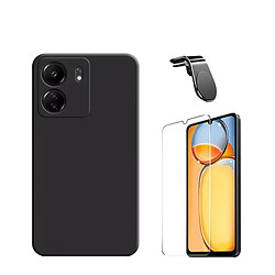 Jeu de films en verre trempé de la couverture 5D + Cas de silicone liquide + SuppOrt Magnétique L Voiture de conduite sécuritaire Phonecare pour Xiaomi Redmi 13C - le noir 