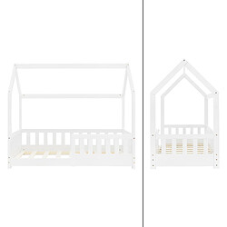 ML-Design Lit d'enfant blanc en bois avec barrière et cadre de sommier à lattes 140x70 cm