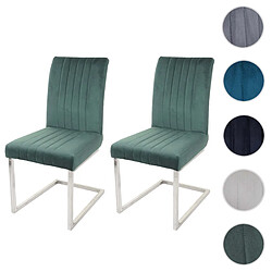 Mendler Lot de 2 chaises cantilever HWC-L14, chaise visiteur chaise de conférence, velours inox brossé ~ vert