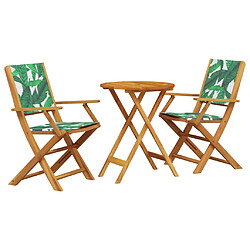 vidaXL Ensemble de bistro 3 pcs motif de feuilles tissu et bois massif