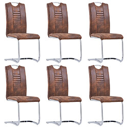 vidaXL Chaises à manger cantilever lot de 6 marron similicuir daim