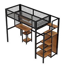 ComfortXL Lit Mezzanine 90x200cm En Fer Avec Armoire, Bureau Et Échelle De Sécurité, Noir 