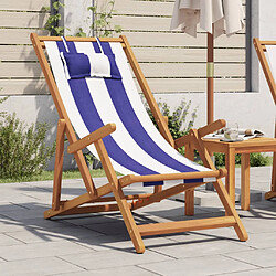 vidaXL Chaise de plage pliable bleu et blanc bois d'eucalyptus/tissu 