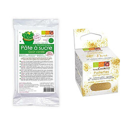 Scrapcooking Pâte à sucre verte 250 g arôme vanille + paillettes dorées