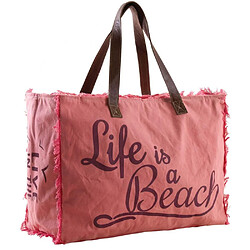 Aubry Gaspard Sac en coton décor Life is a beach rose.