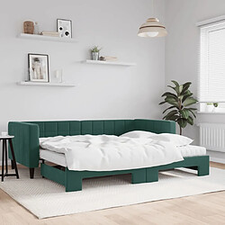 Maison Chic Lit d'appoint avec gigogne et matelas | Lit de jour | Lit de repos vert foncé 90x200cm velours -GKD72371