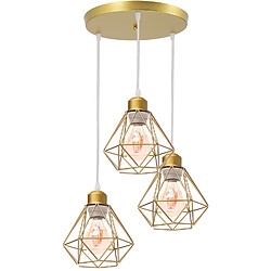 Stoex Plafonnier Rétro À 3 Lumières Or Suspension Luminaire Vintage D'Intérieur Suspension Lustre E27 Cage en Métal 