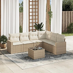 vidaXL Salon de jardin avec coussins 7 pcs beige résine tressée 