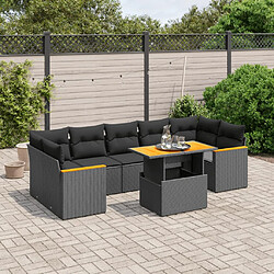 vidaXL Salon de jardin 8 pcs avec coussins noir résine tressée